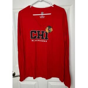 Chicago Blackhawks Chi NHL T- Shirt Red Long Sleeve Women Size XL Hockey